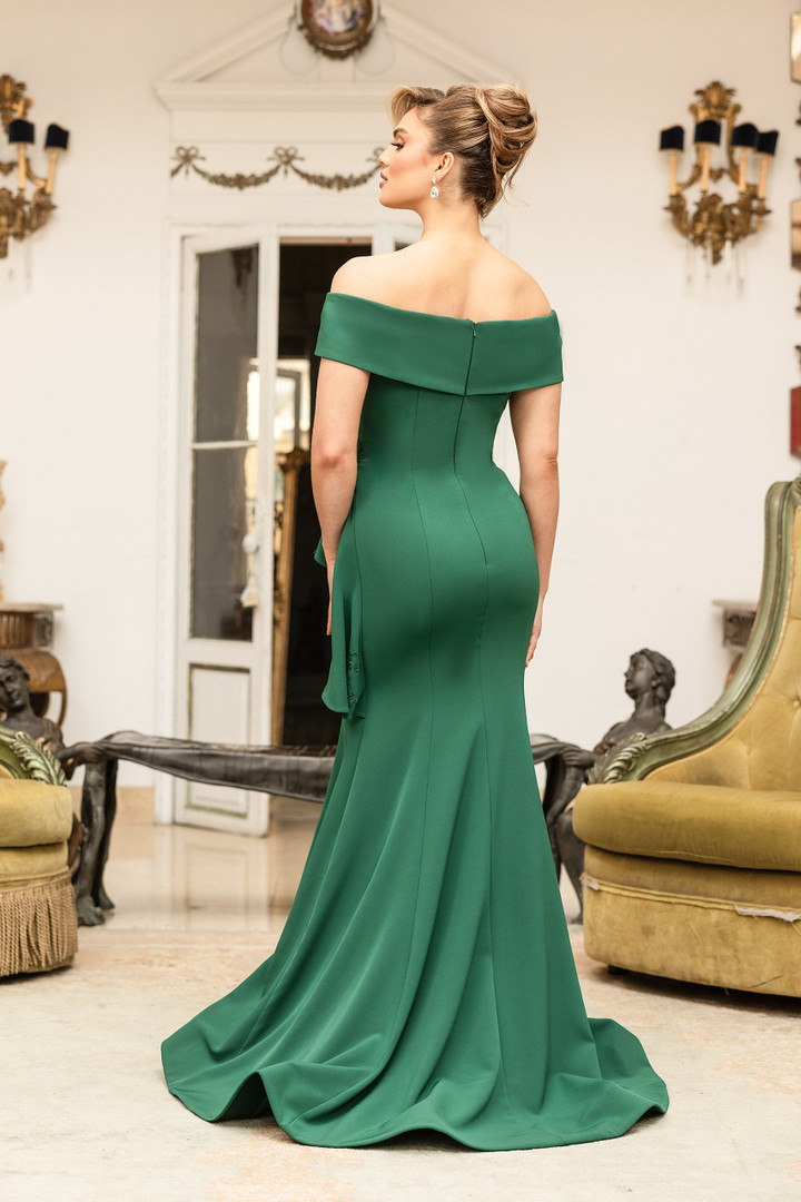 Terani Couture 1911M9339 Stretch Crepe Off-Shoulder Gown