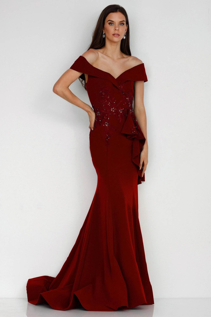 Terani Couture 1911M9339 Stretch Crepe Off-Shoulder Gown