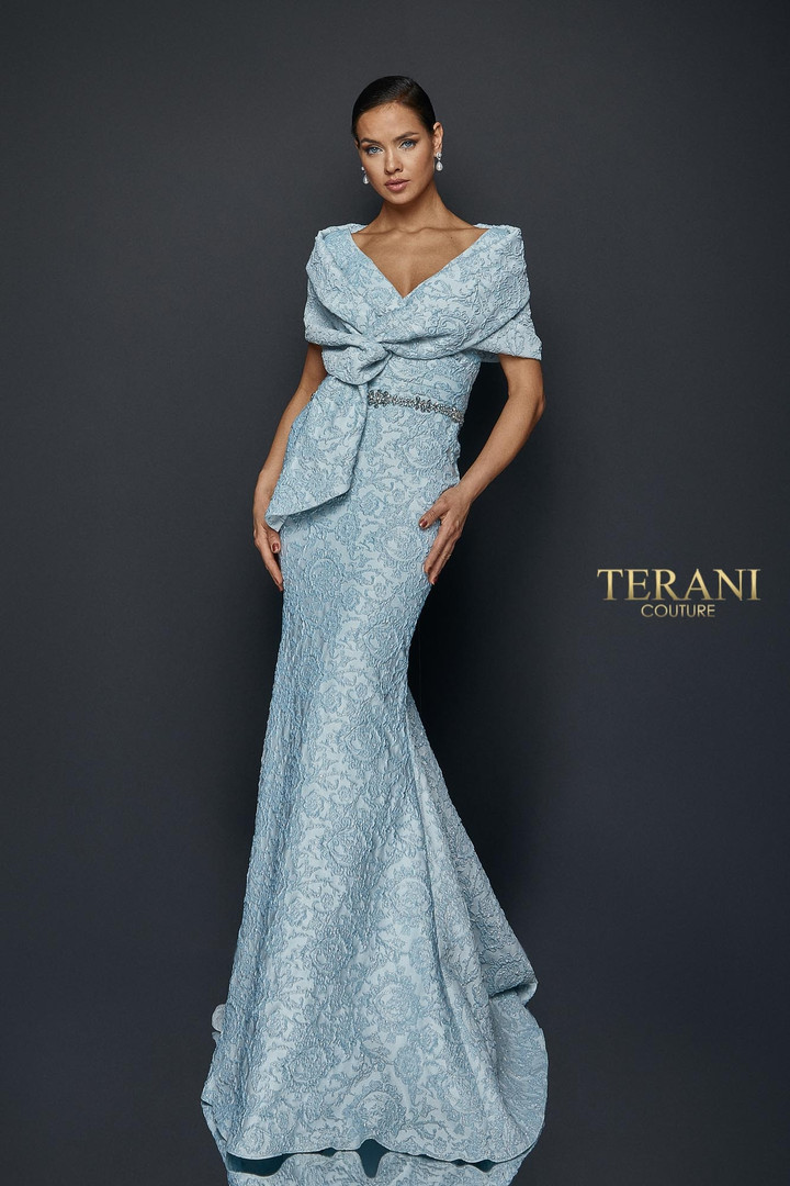 Terani Couture 1921M0726 Stretch Jacquard Off Shoulder Gown