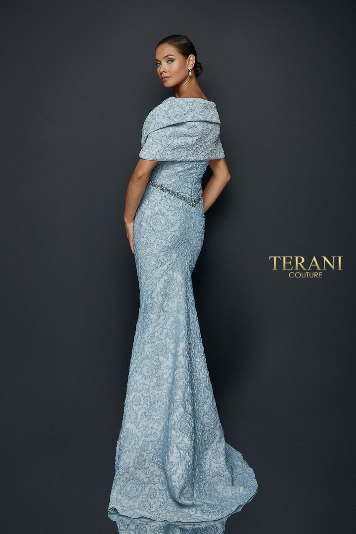 Terani Couture 1921M0726 Stretch Jacquard Off Shoulder Gown