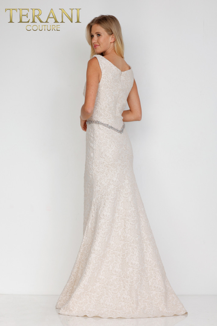 Terani Couture 1921M0726 Stretch Jacquard Off Shoulder Gown