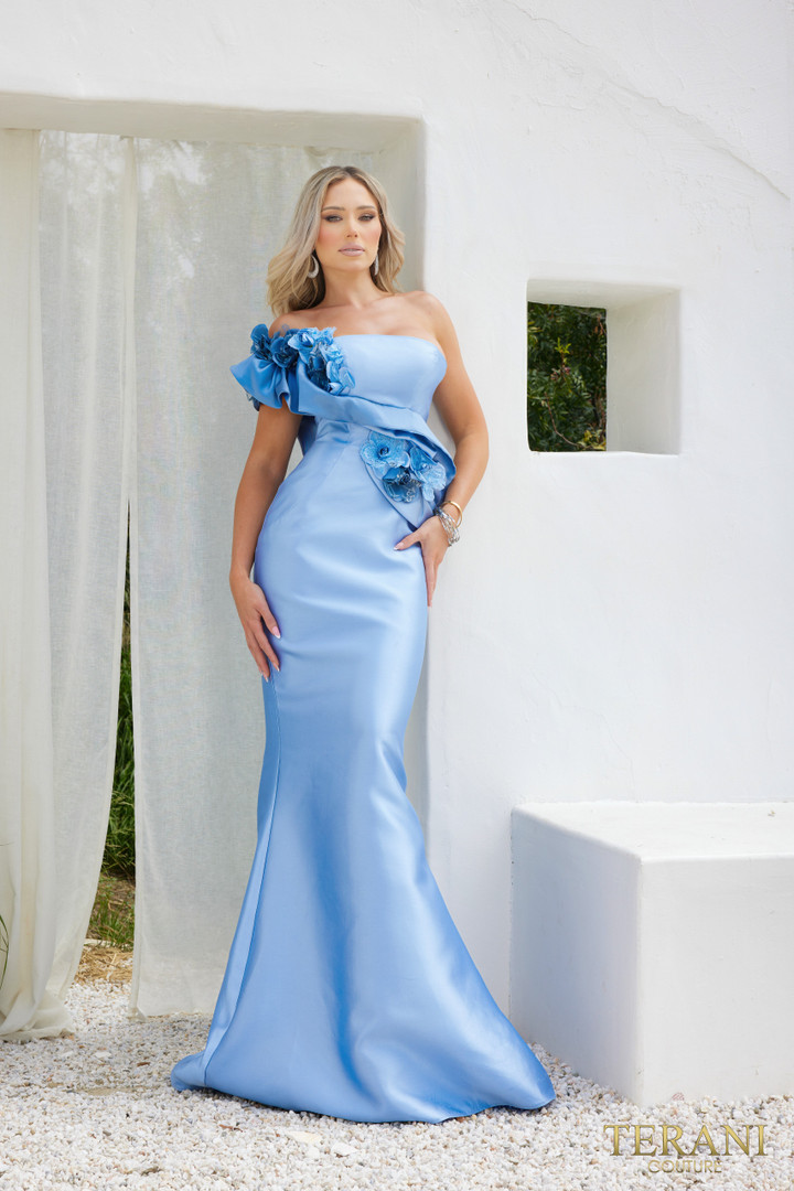 Terani Couture 2011E2424 Mikado 3D Flowers One Shoulder Gown