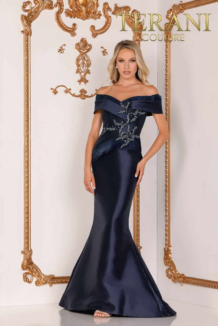 Terani Couture 2011M2159 Mikado Two Tone Off Shoulder Gown