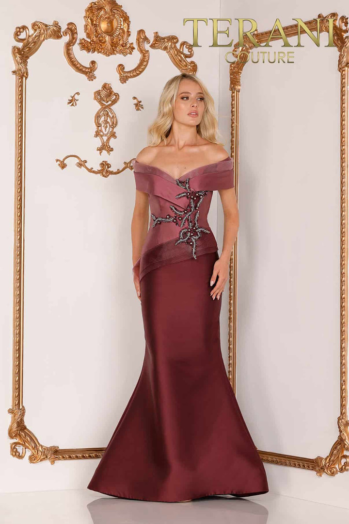 Terani Couture 2011M2159 Mikado Two Tone Off Shoulder Gown