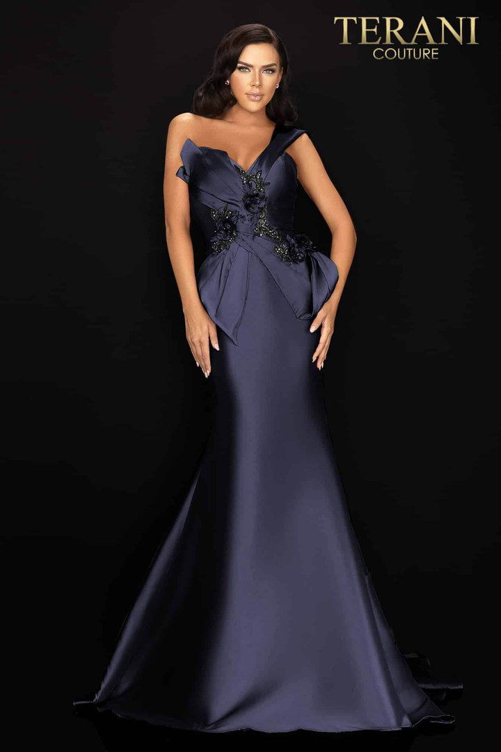 Terani Couture 2011M2160 Mikado Beaded One-Shoulder Gown