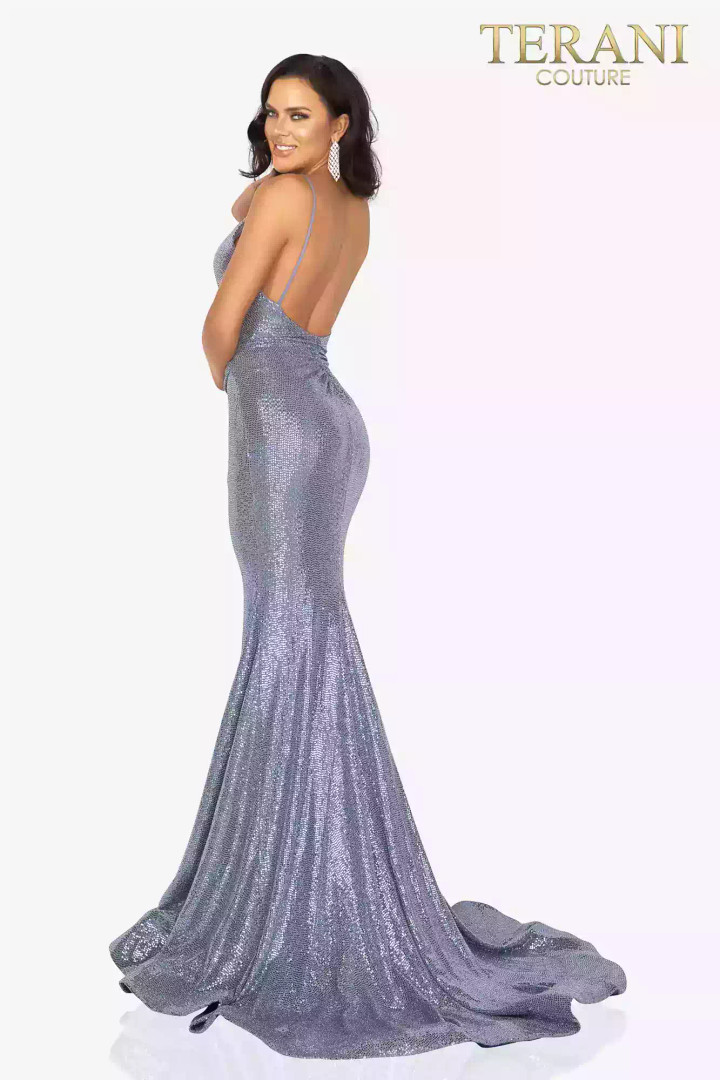 Terani Couture 2011P1032 Metallic Disco Dot V-Neck Dress