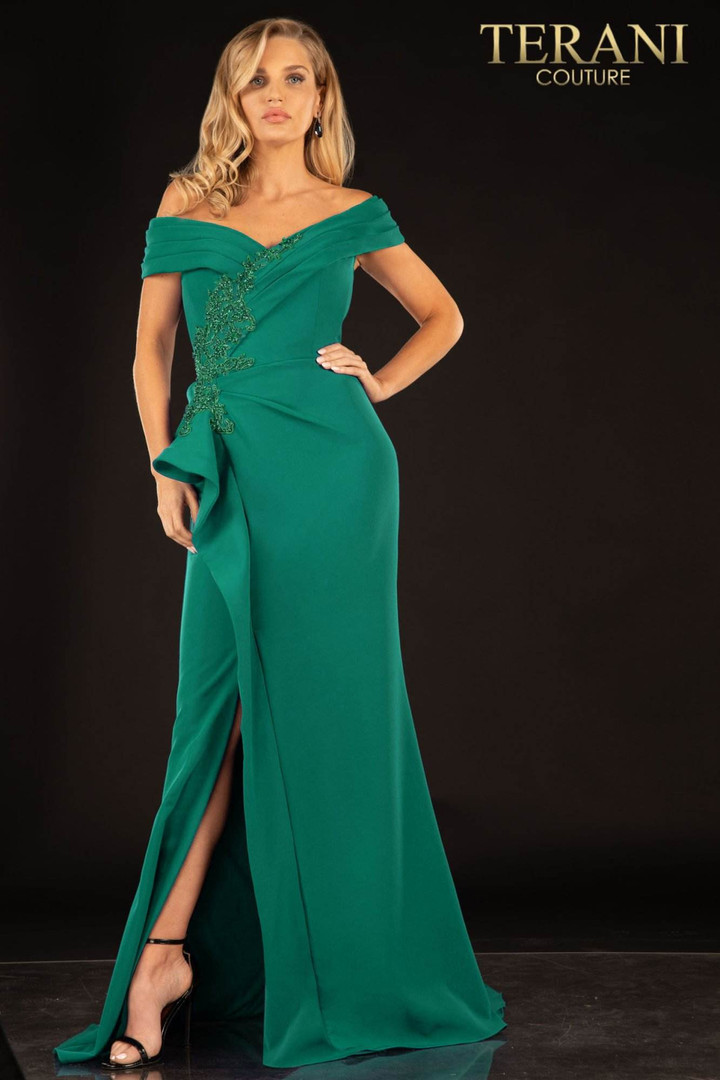 Terani Couture 2021M2986 Stretch Off Shoulder Sleeves Gown