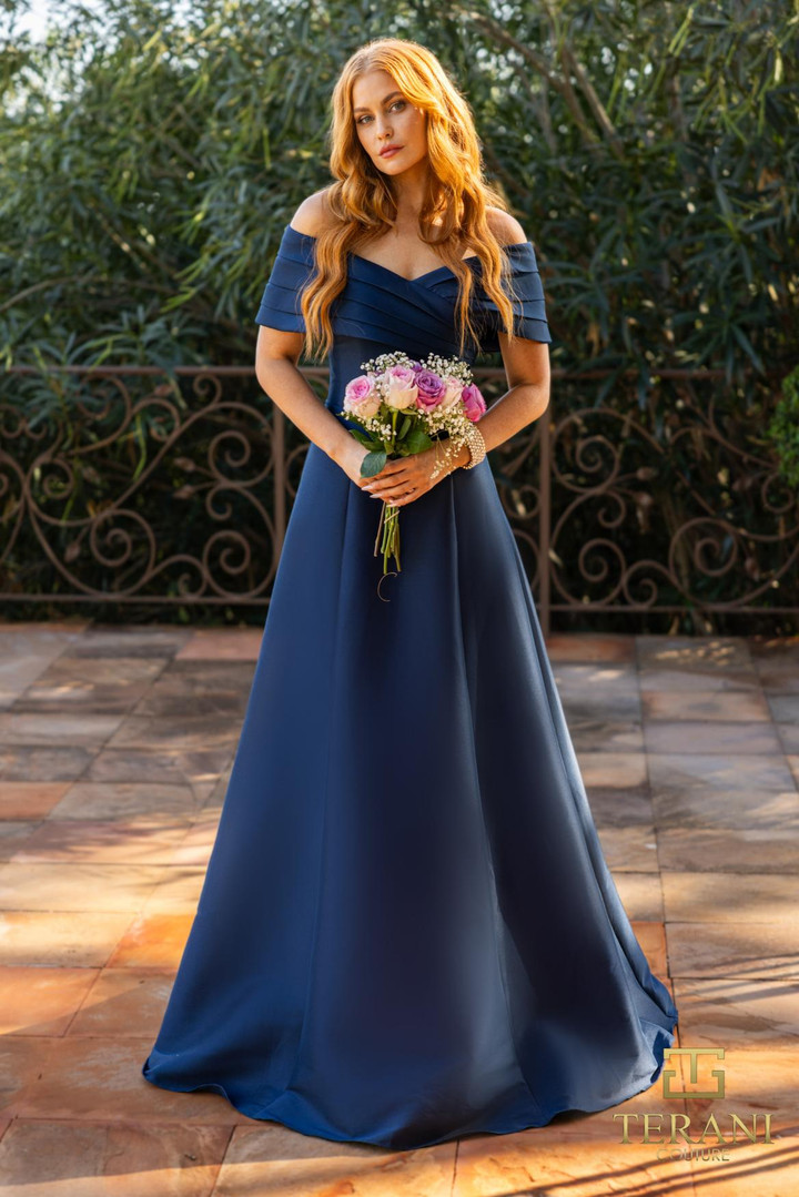 Terani Couture 2112M5404 Stretch Mikado Off-Shoulder Dress