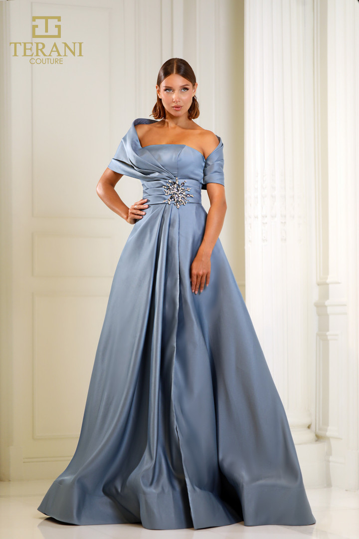 Terani Couture 251M4441 Matte Satin One Shoulder Long Dress