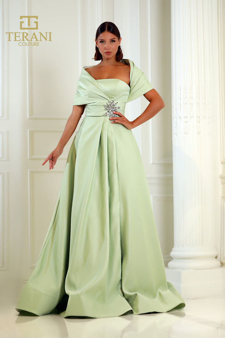 Terani Couture 251M4441 Matte Satin One Shoulder Long Dress