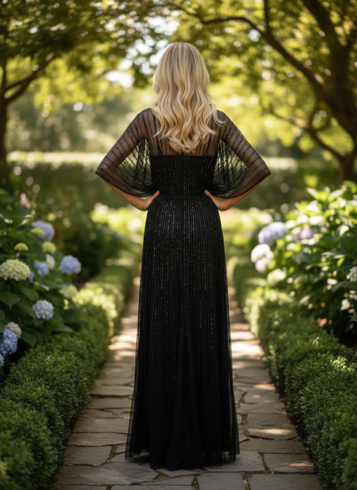 Terani Couture 251M4613 Sequin V-neck Raglan Sleeves Dress