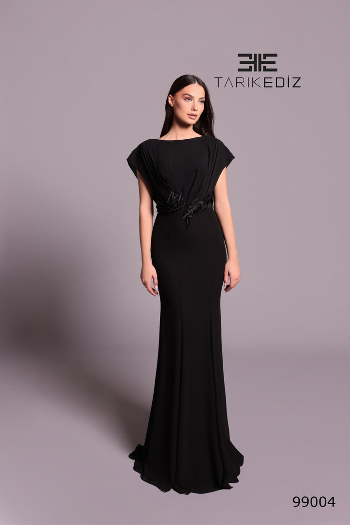 Tarik Ediz 99004 Crepe Bateau Neck Cap Sleeve Fitted Dress