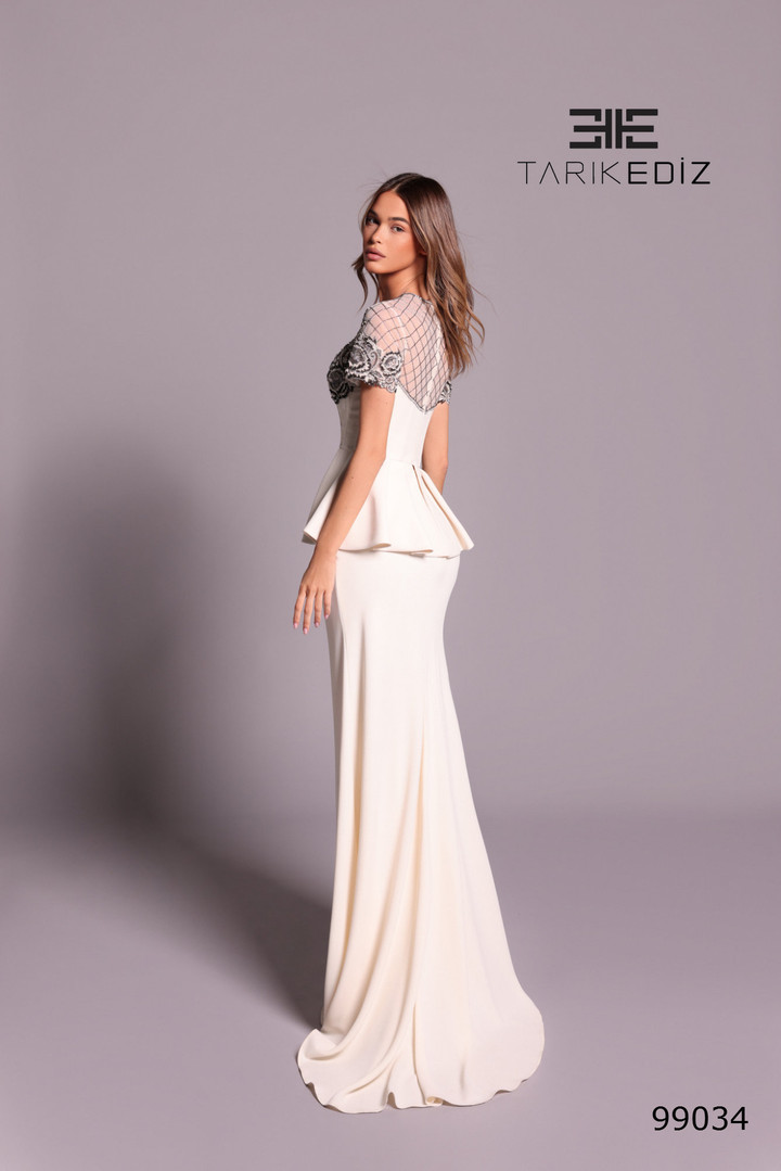 Tarik Ediz 99034 Crepe Jewel Neckline Short Sleeves Dress