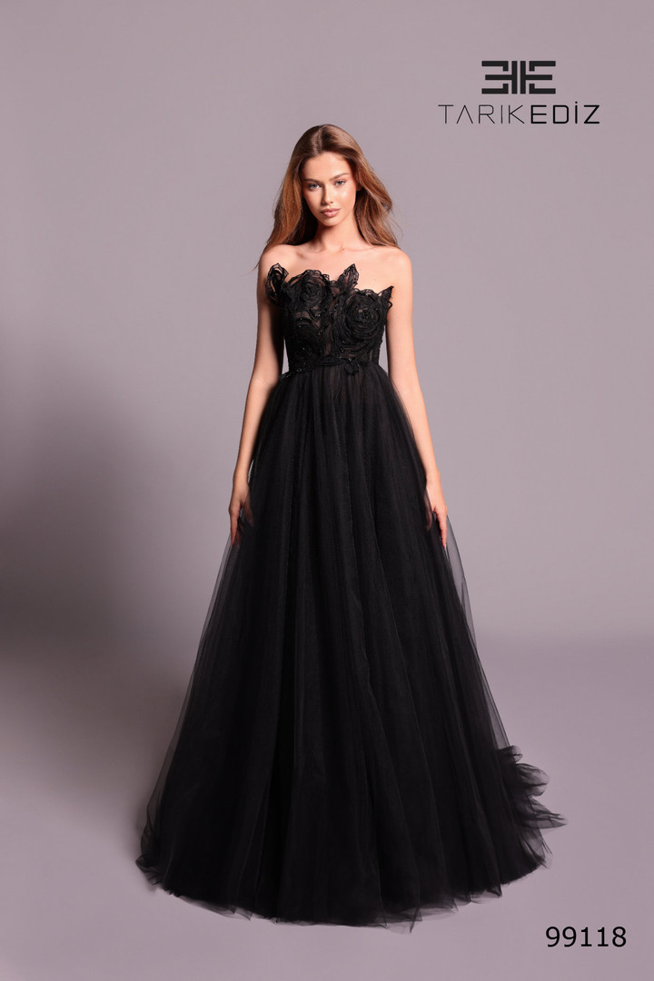 Tarik Ediz 99118 Tulle Floral Lace Strapless A-line Dress