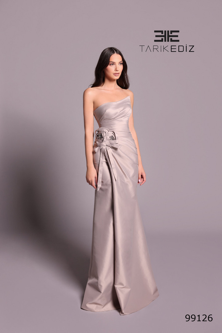 Tarik Ediz 99126 Taffeta Asymmetric Neckline Strapless Dress