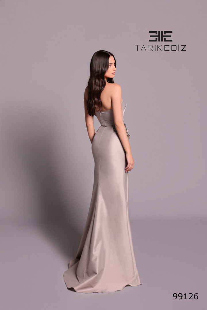 Tarik Ediz 99126 Taffeta Asymmetric Neckline Strapless Dress
