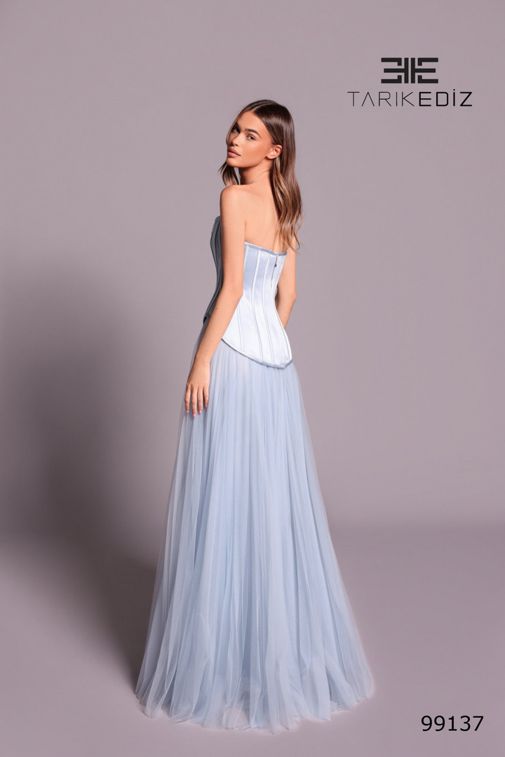 Tarik Ediz 99137 Tulle Satin Scoop Neck Strapless Long Dress