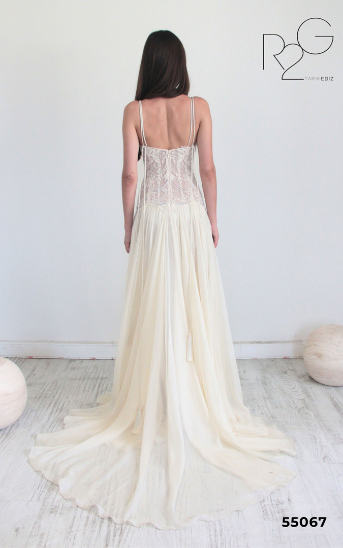 RG2 by Tarik Ediz 55067 Chiffon V-Neck Straps Sleeve Dress