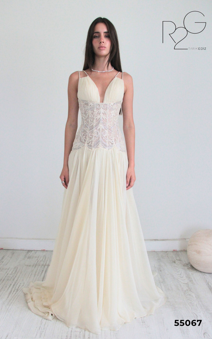 RG2 by Tarik Ediz 55067 Chiffon V-Neck Straps Sleeve Dress