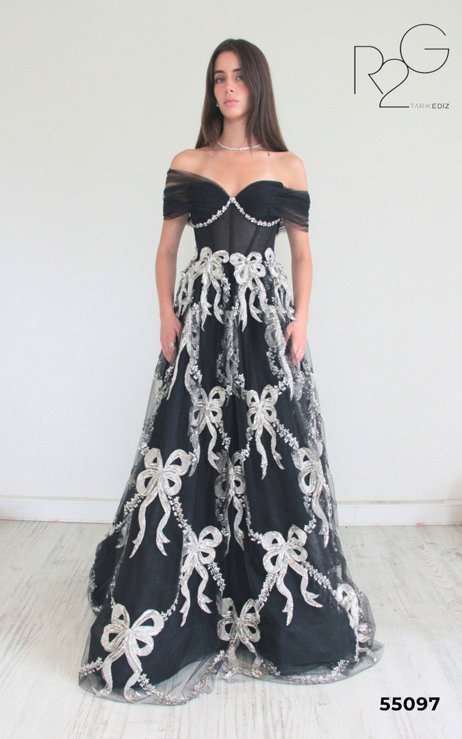 RG2 by Tarik Ediz 55097 Tulle Embroidery Off Shoulder Dress