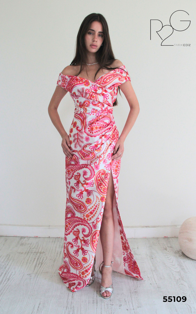 RG2 by Tarik Ediz 55109 Polyester Off Shoulder Slit Dress