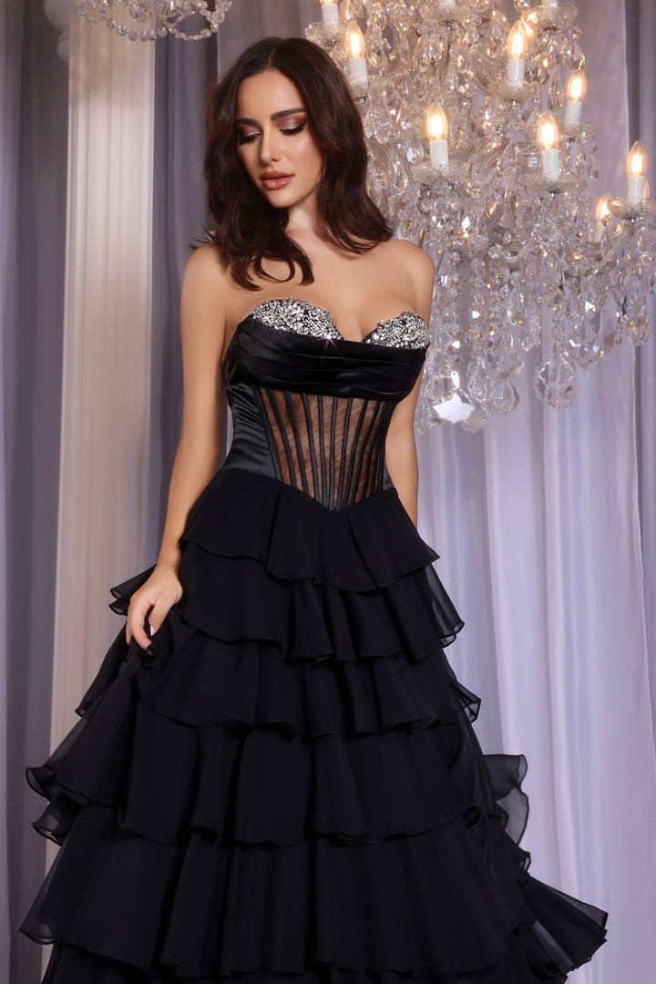Portia and Scarlett PS25961 Chiffon Strapless Tiered Dress