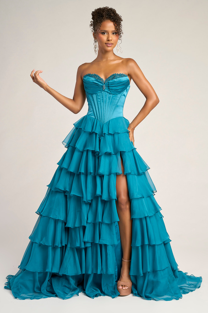 Portia and Scarlett PS25963 Chiffon Strapless Tiered Dress