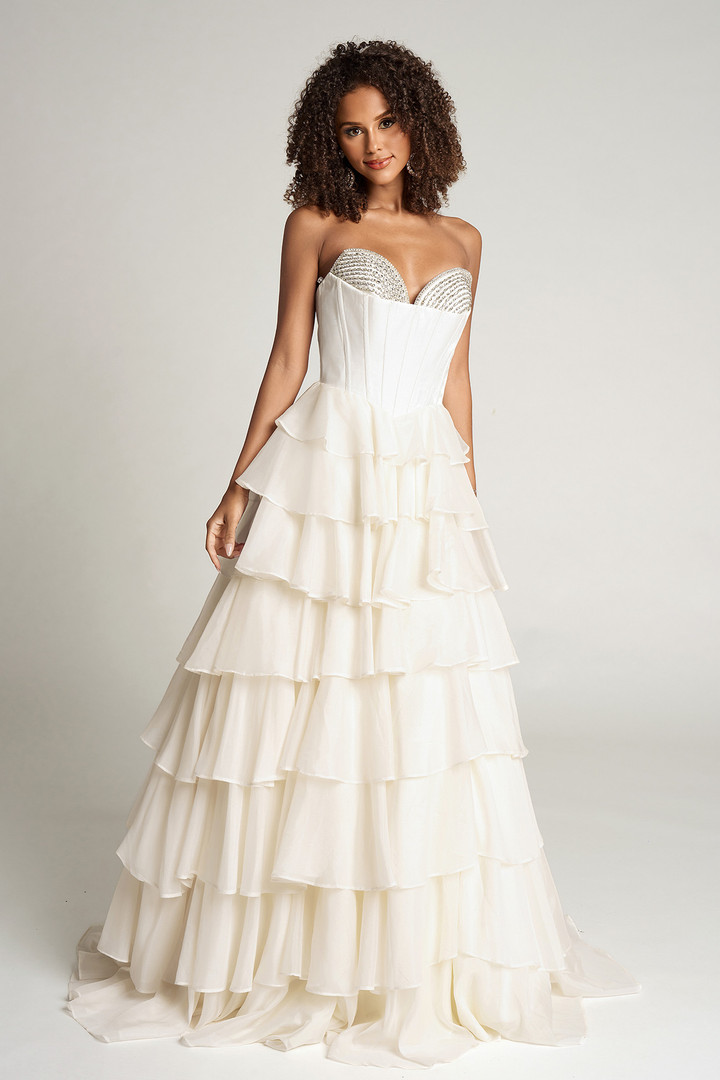 Portia and Scarlett PS26024 Chiffon Strapless Tiered Dress