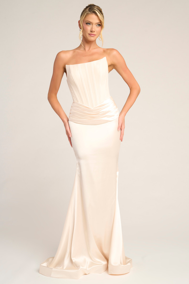 Portia and Scarlett PS26032 Satin Scoop Neck Strapless Dress