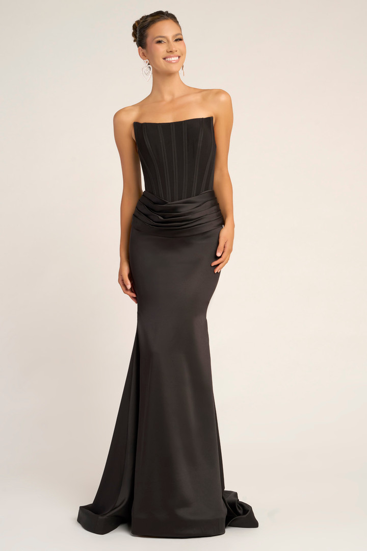Portia and Scarlett PS26032 Satin Scoop Neck Strapless Dress
