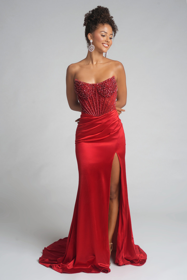 Portia and Scarlett PS26041 Satin Scoop Neck Strapless Dress