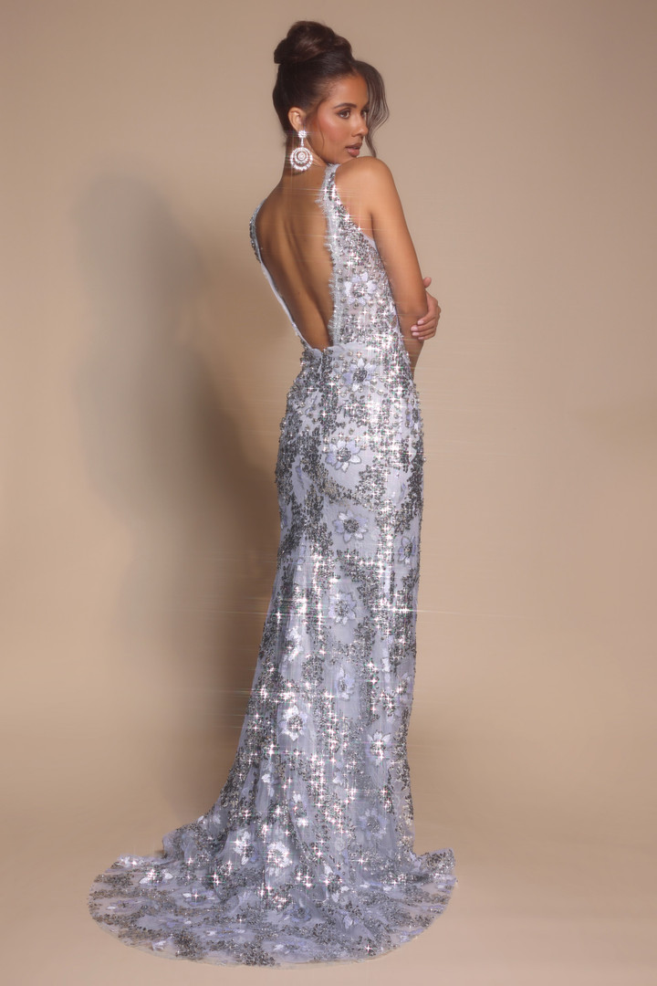 Portia and Scarlett PS26043 Lace Embroidery V-Neck Dress