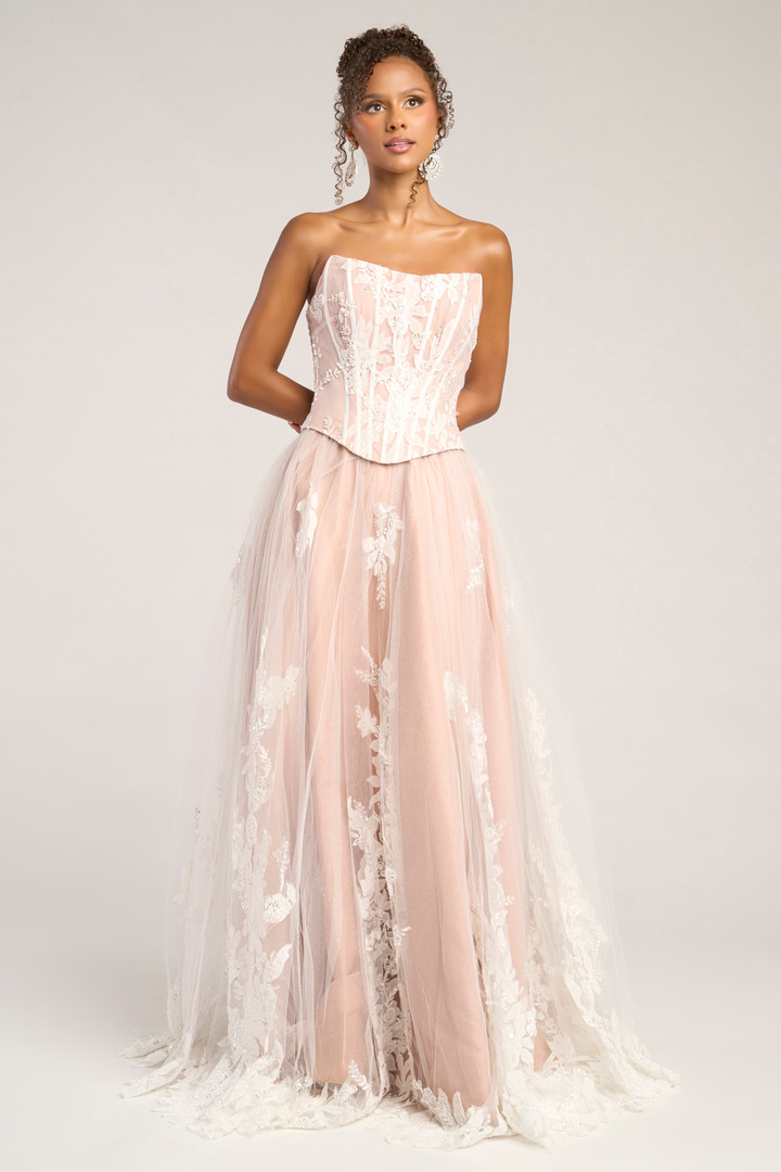 Portia and Scarlett PS26061 Lace Tulle Strapless Long Dress