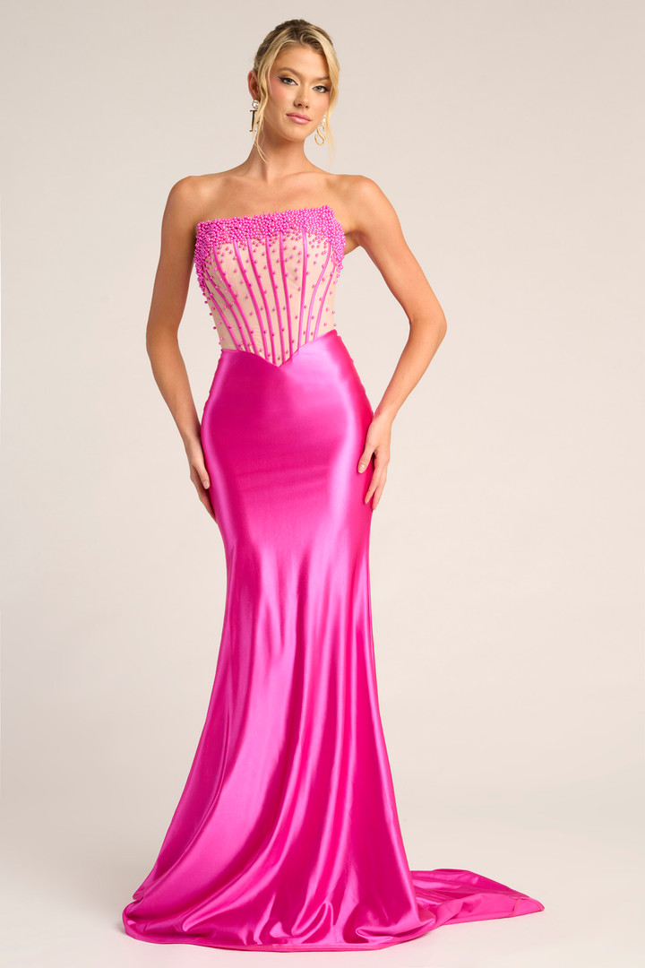 Portia and Scarlett PS26094 Satin Strapless Corset Dress