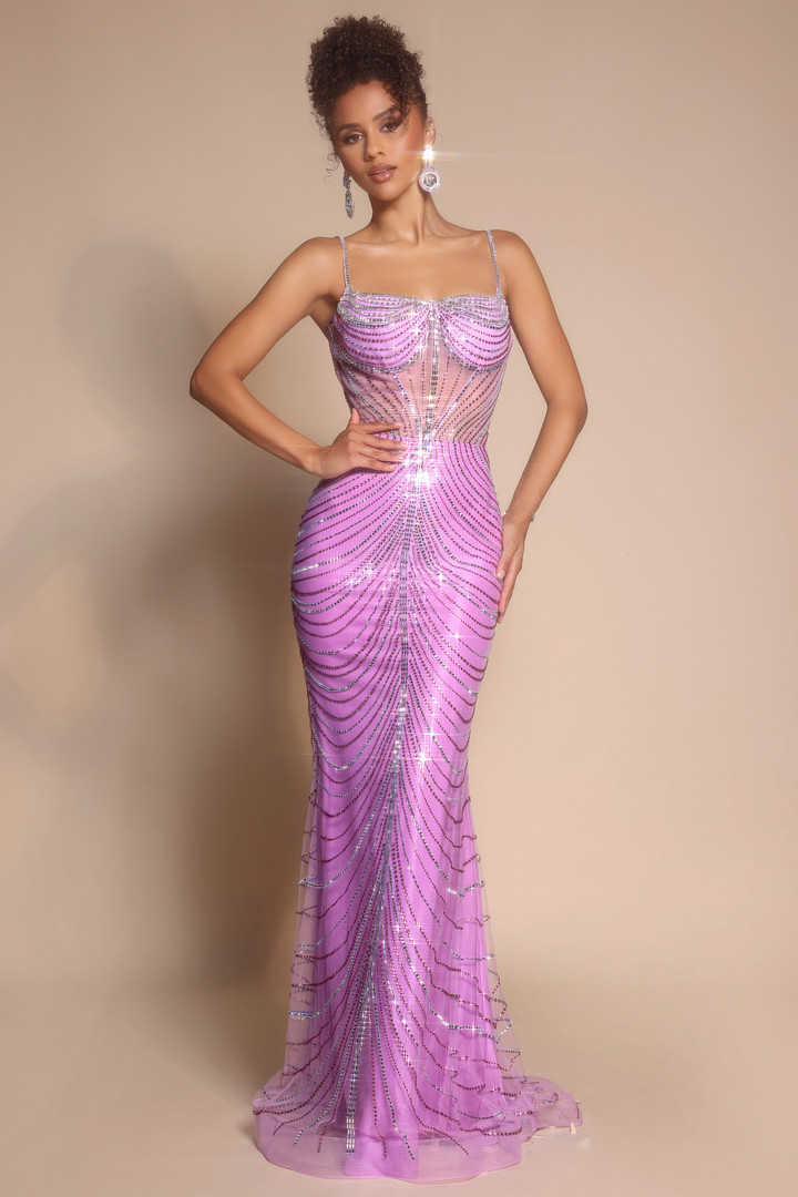 Portia and Scarlett PS26095 Beaded Straps Sleeve Long Dress