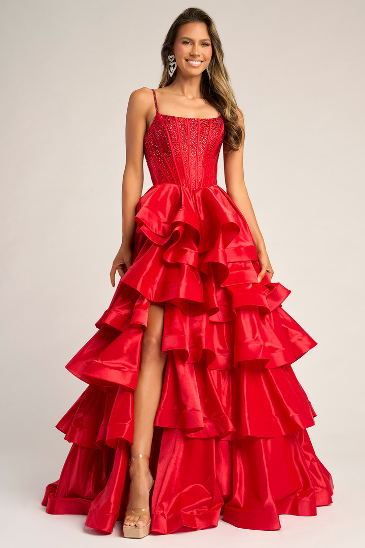 Portia and Scarlett PS26253 Taffeta Straps Sleeve Long Dress