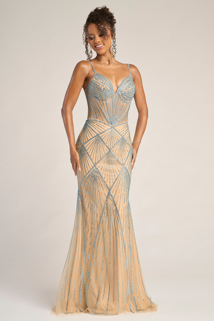 Portia and Scarlett PS26263 Beaded Straps Sleeve Long Dress