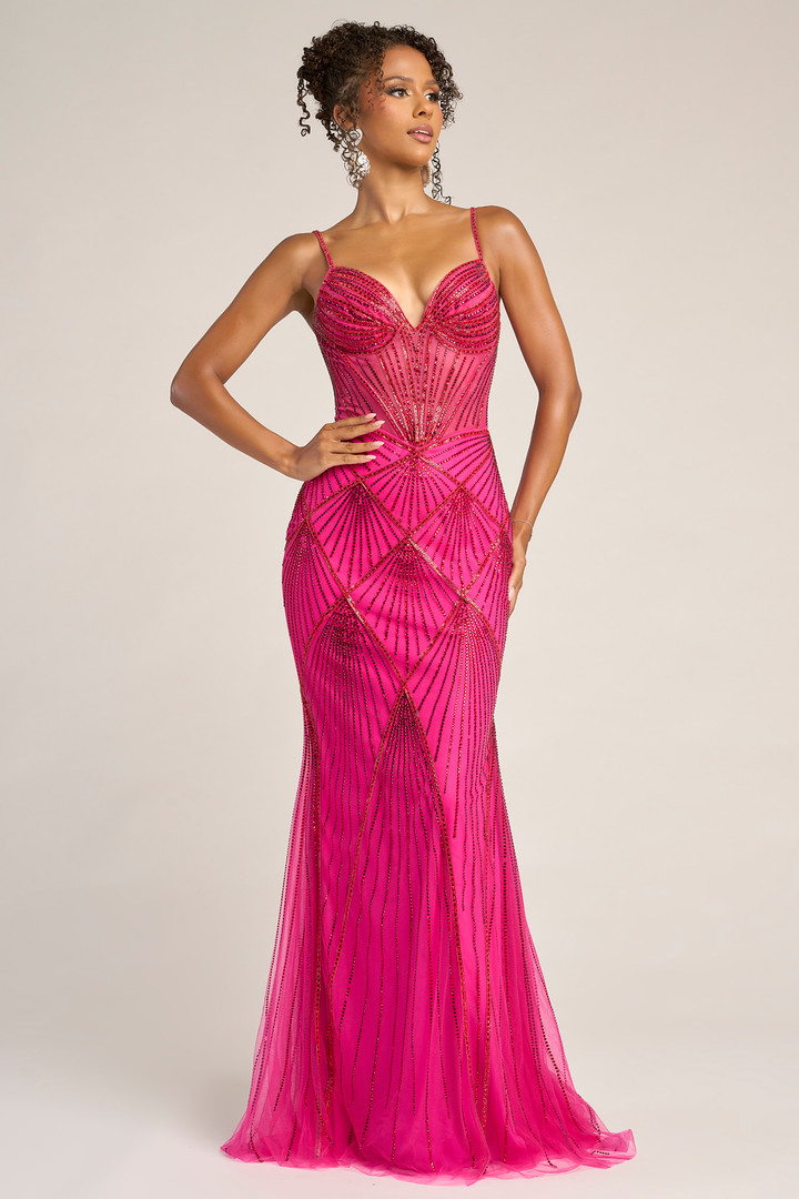 Portia and Scarlett PS26263 Beaded Straps Sleeve Long Dress