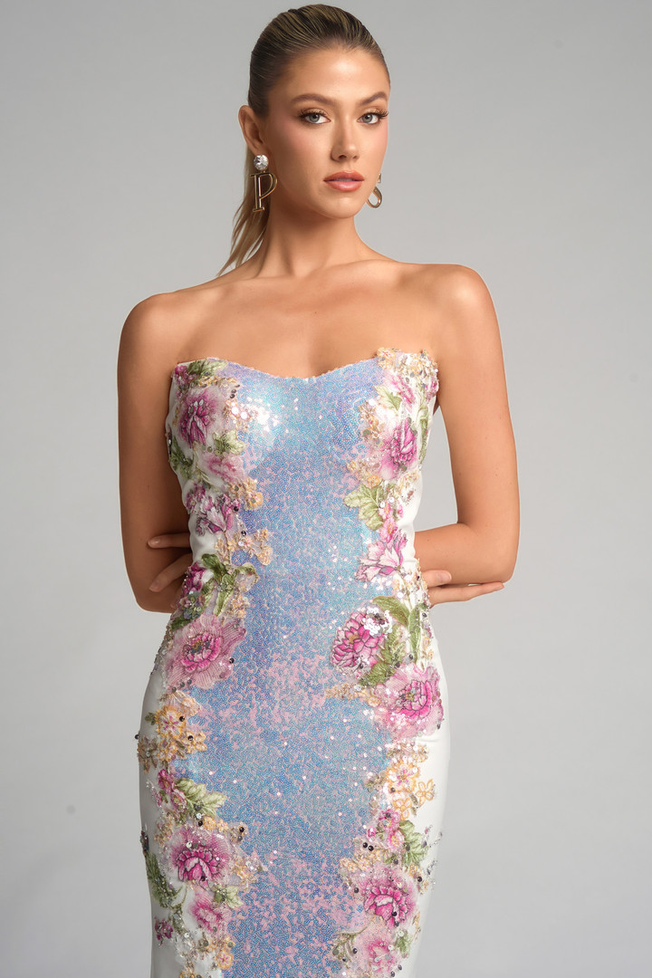 Portia and Scarlett PS26286 Embroidery Strapless Long Dress