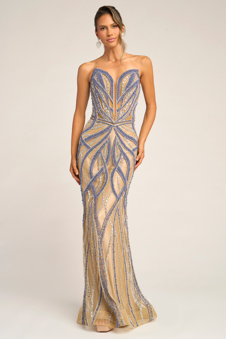 Portia and Scarlett PS26401C Beaded Stones Strapless Dress