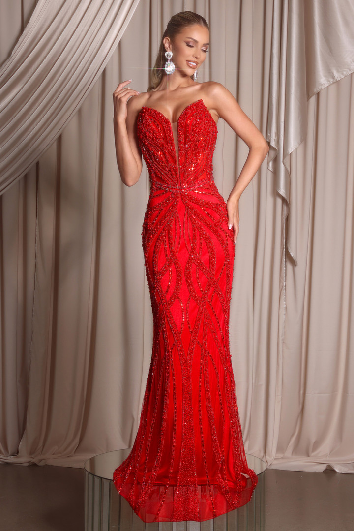 Portia and Scarlett PS26401C Beaded Stones Strapless Dress