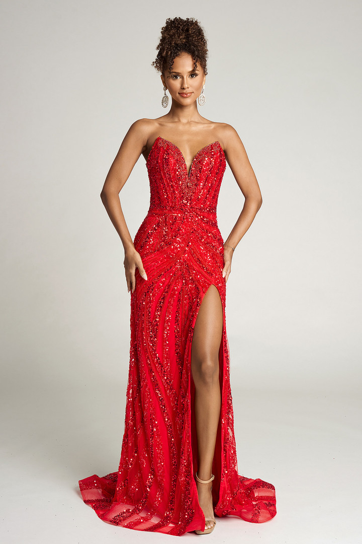 Portia and Scarlett PS26418C Beaded V-Neck Strapless Dress