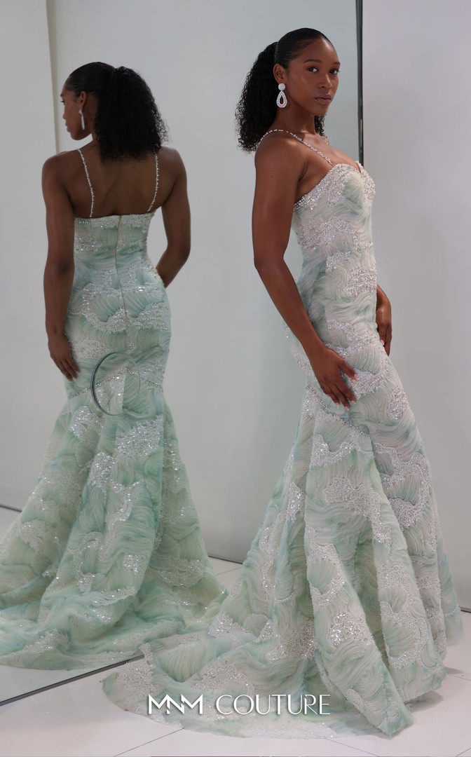 MNM Couture M1133 Tulle 3D Wave Sweetheart Neckline Gown