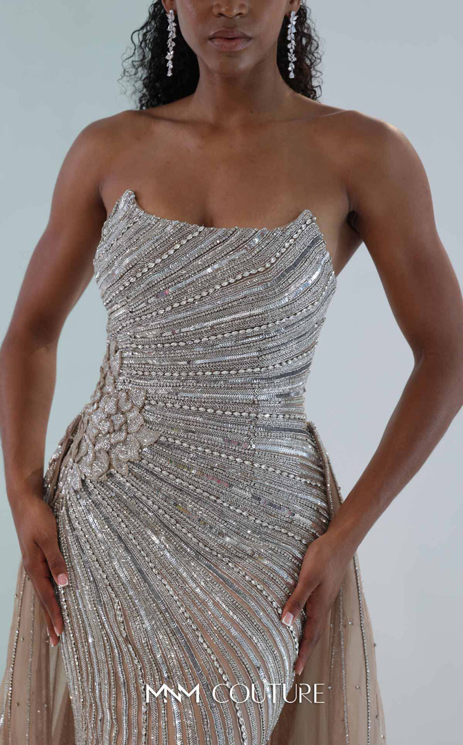 MNM Couture M1189 Embellished Illusion U-neck Strapless Gown