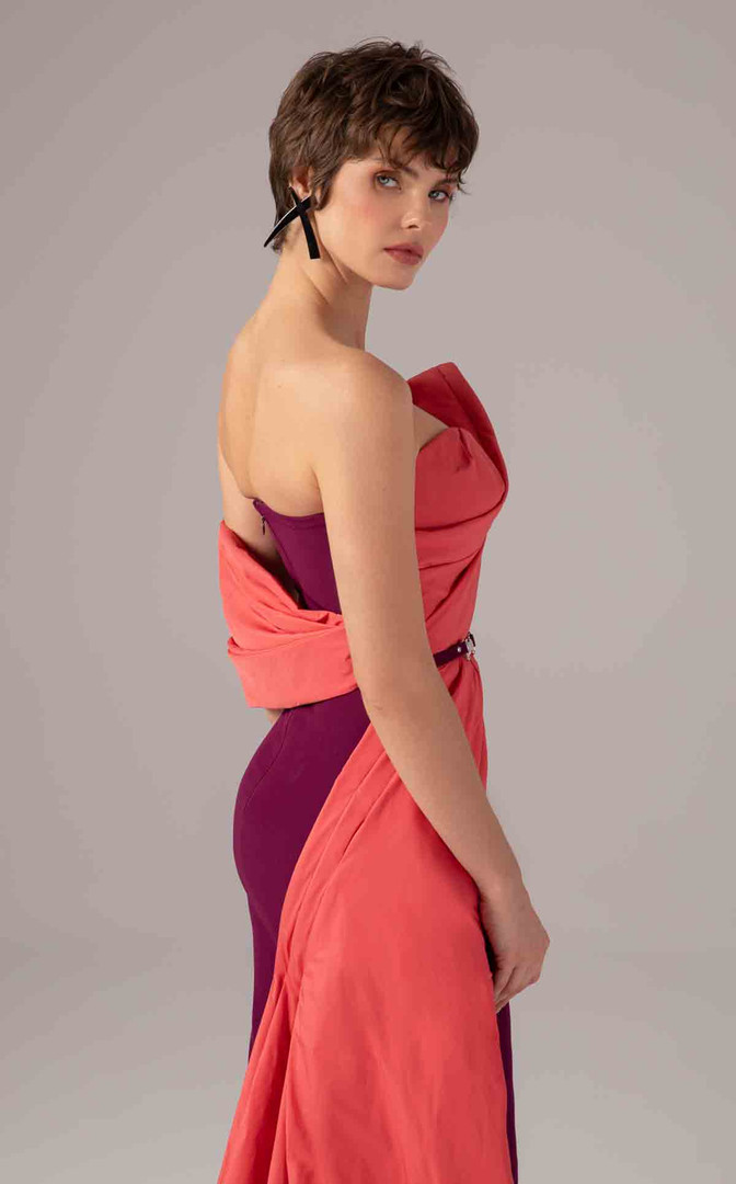 MNM Couture E0091 Off-Shoulder Cap Sleeve Pleated Neck Gown