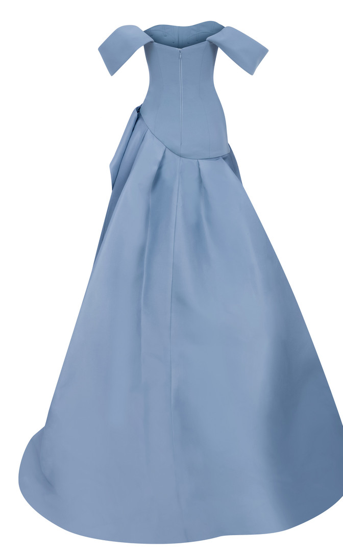 MNM Couture E0103 Off-Shoulder Neckline Pleated Fitted Gown