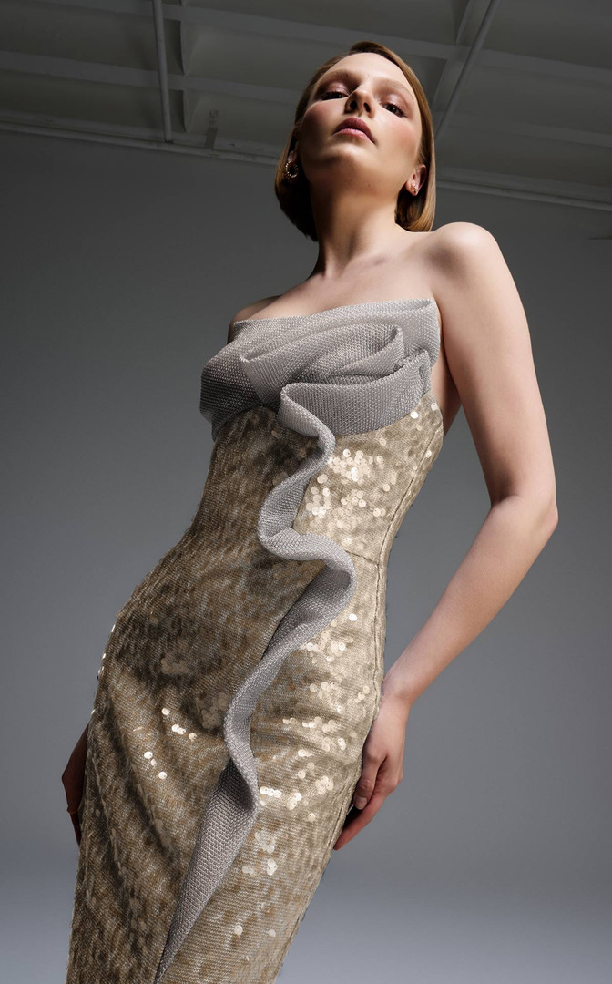 MNM Couture E0105 Sequins Scoop Neckline Strapless Gown