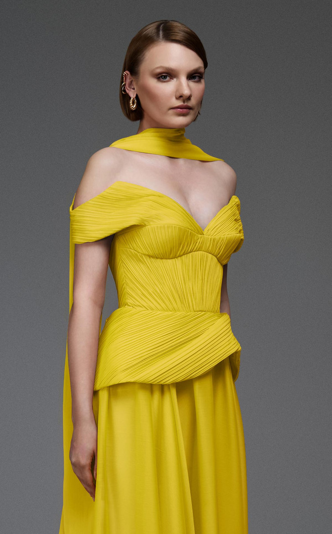 MNM Couture E0119 Off-shoulder Wide V-neckline Long Gown