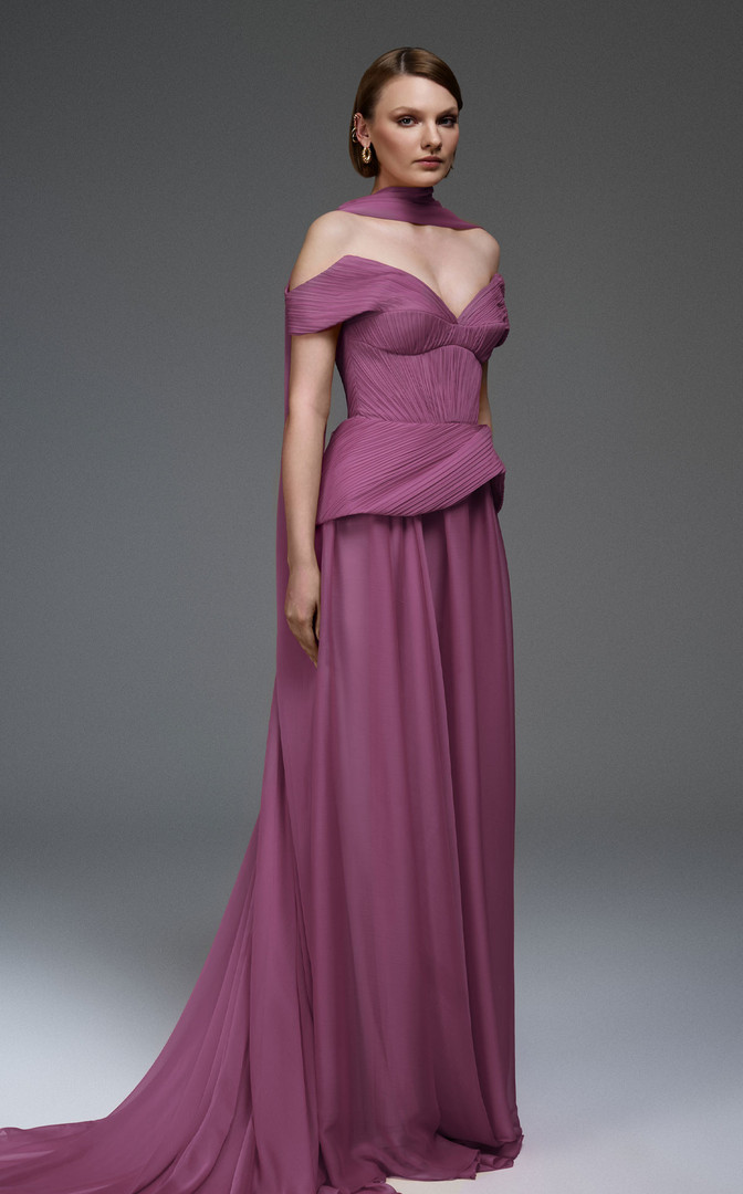 MNM Couture E0119 Off-shoulder Wide V-neckline Long Gown