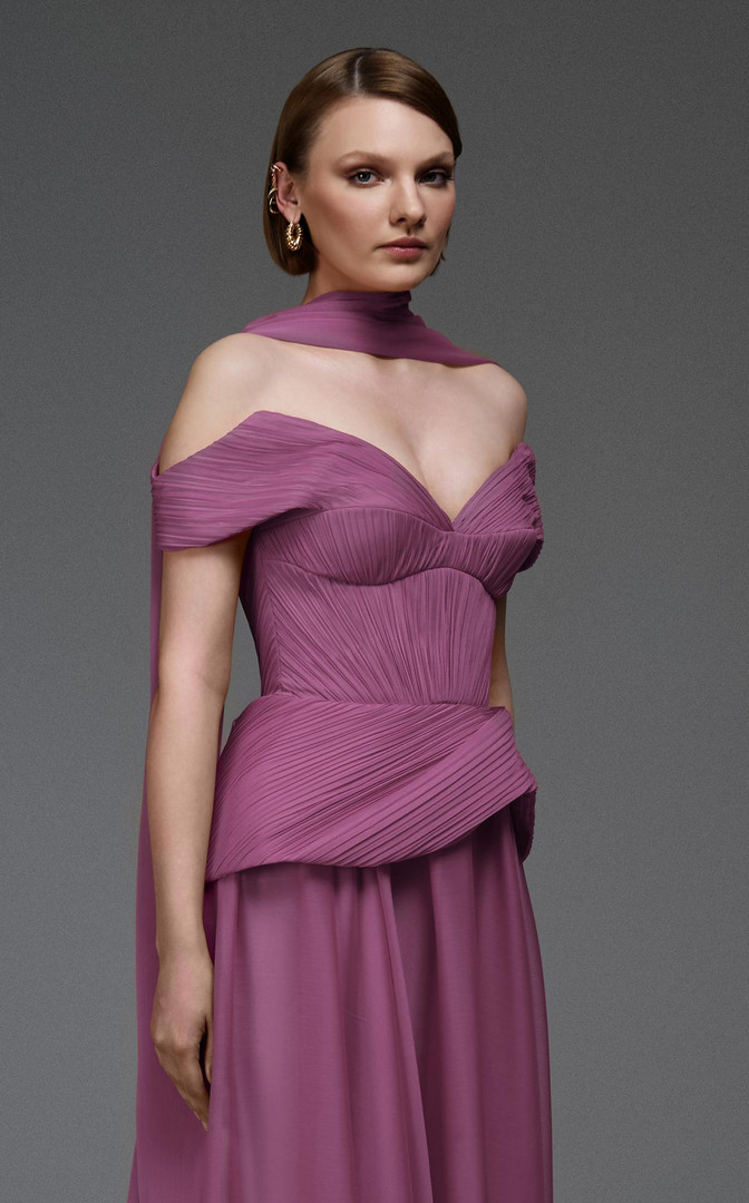 MNM Couture E0119 Off-shoulder Wide V-neckline Long Gown